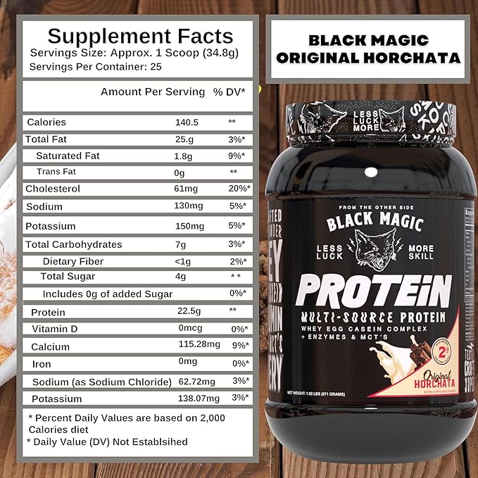 Worldwide Nutrition Bundle: Black Magic Multi-Source Casein Protein Powder - Muscle Gain with Whey, Micellar Casein, MCTs & Enzymes - Original Horchata Flavor - 2 LB & Multi-Purpose Keychain