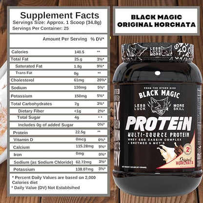 Worldwide Nutrition Bundle: Black Magic Multi-Source Casein Protein Powder - Muscle Gain with Whey, Micellar Casein, MCTs & Enzymes - Original Horchata Flavor - 2 LB & Multi-Purpose Keychain