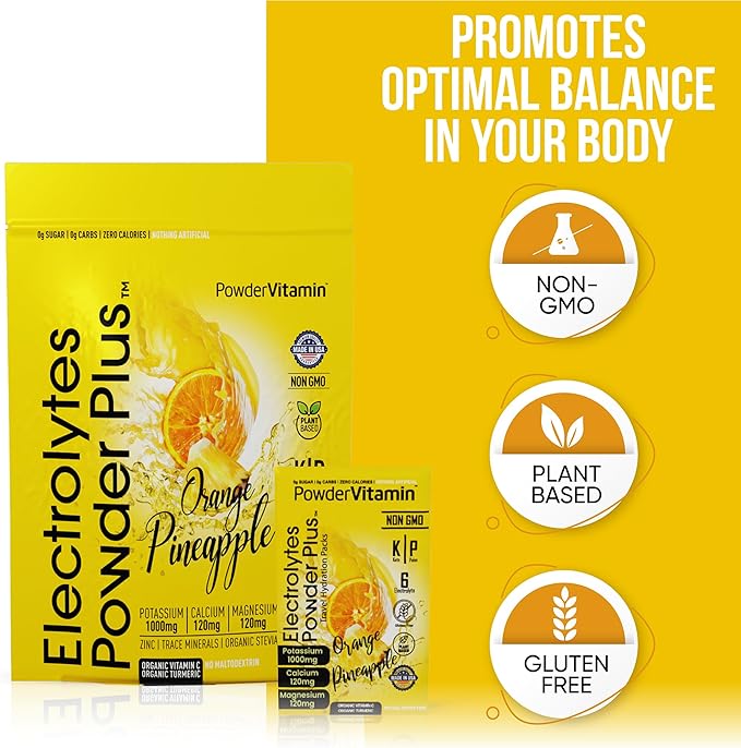 Electrolytes Powder Plus, Keto, Orange Pineapple, Sugar Free, Pink Himalayan Salt, 1000mg Potassium, 120mg Calcium, 120mg Magnesium, Non-GMO, Zero Calories, (16 Hydration Packets)