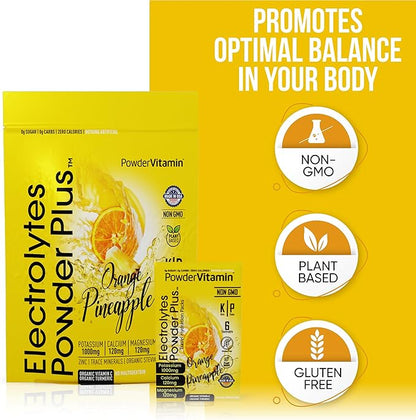 Electrolytes Powder Plus, Keto, Orange Pineapple, Sugar Free, Pink Himalayan Salt, 1000mg Potassium, 120mg Calcium, 120mg Magnesium, Non-GMO, Zero Calories, (16 Hydration Packets)