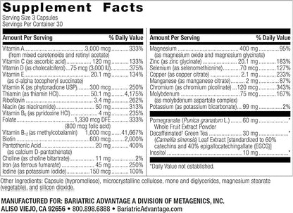 Bariatric Advantage Ultra Multivitamin with Iron - Ultra Multi with Iron - Capsule Format Multivitamin - Provides Full Complex of B Vitamins - with Vitamin C, Chromium & More - 90 Capsules