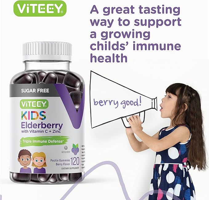 Sambucus Elderberry Gummies for Kids - Sugar Free - Immune Support Supplements with Vitamin C & Zinc, [3-1 Immune Booster] Vegan, Gelatin Free, Gluten Free - Tasty Chewable Berry Flavored Gummy