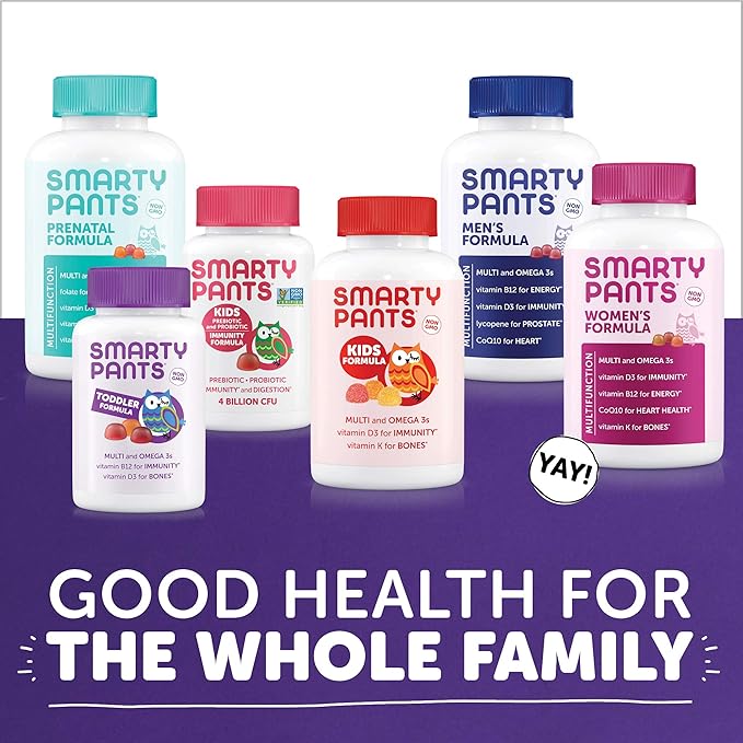 SmartyPants Toddler Multivitamin Gummies: Omega 3 Fish Oil (EPA/DHA), Vitamin D3, C, Vitamin B12, B6, Vitamin A, K & Zinc, Beta Carotene, Gluten Free, Three Fruit Flavors, 180 Count (60 Day Supply)