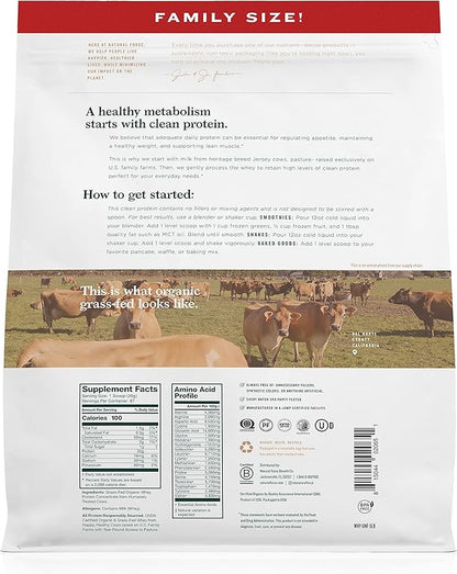 Natural Force Grass Fed Organic Whey Protein Powder – Non GMO Verified, Humane Certified & Lab Tested for Toxins – Pure & Unflavored – Keto Friendly, Low Carb, and Kosher – 5 Pound A2 Protein