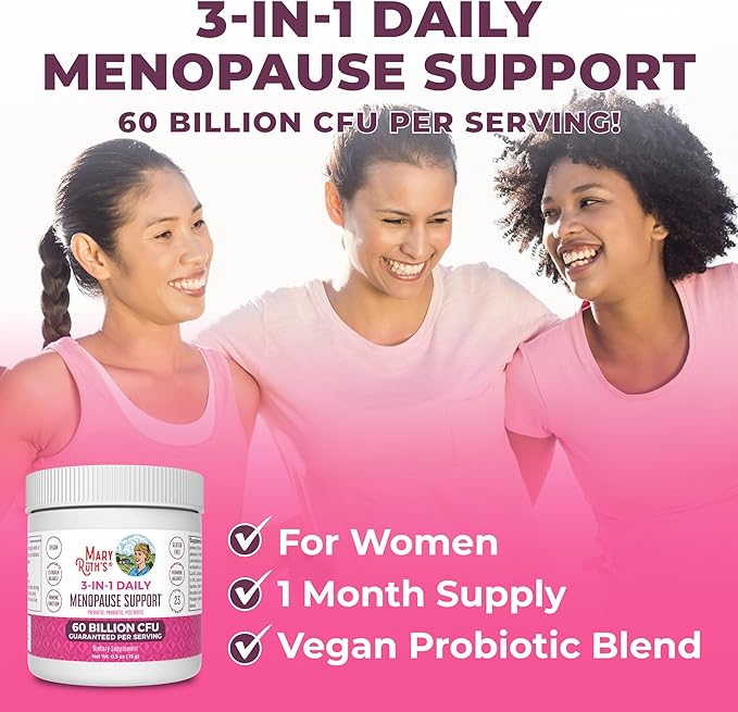 MaryRuth Organics 3-in-1 Menopause Probiotics for Women | Clinically Tested | Menopause Supplement for Women | Hormonal Support & Estrogen Supplement for Women| 60 Billion CFU | Allergen Free | 0.5 oz