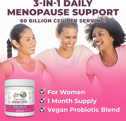 MaryRuth Organics 3-in-1 Menopause Probiotics for Women | Clinically Tested | Menopause Supplement for Women | Hormonal Support & Estrogen Supplement for Women| 60 Billion CFU | Allergen Free | 0.5 oz