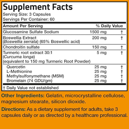 Bronson Glucosamine Chondroitin Turmeric & MSM Advanced Joint & Cartilage Formula, Supports Healthy Joints, Mobility & Cartilage - Non-GMO, 180 Capsules