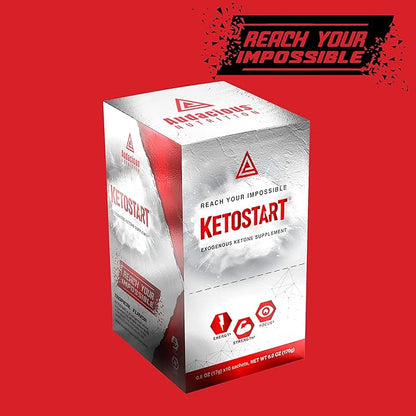 KetoStart | Exogenous Ketones Powder with Electrolytes | Caffeine Free | Tropical Flavor Electrolyte Powder for Energy, Strength & Focus (10x Ketones Drink Mix Packets)