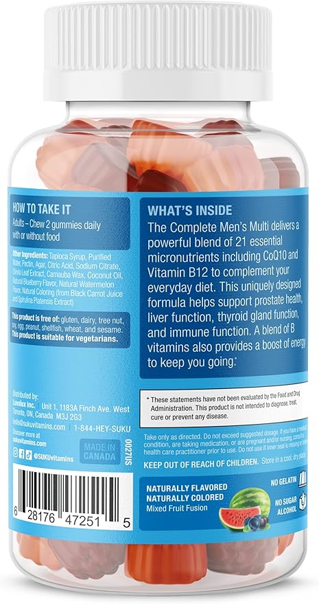 Complete Men's Multi - MicroNutrients: CoQ10, Lycopene Gummies for Prostate Health - Easy to Chew - Non GMO, Gluten Sugar Free - Mixed Fruit Fusion Gummy Vitamins, 60 Count