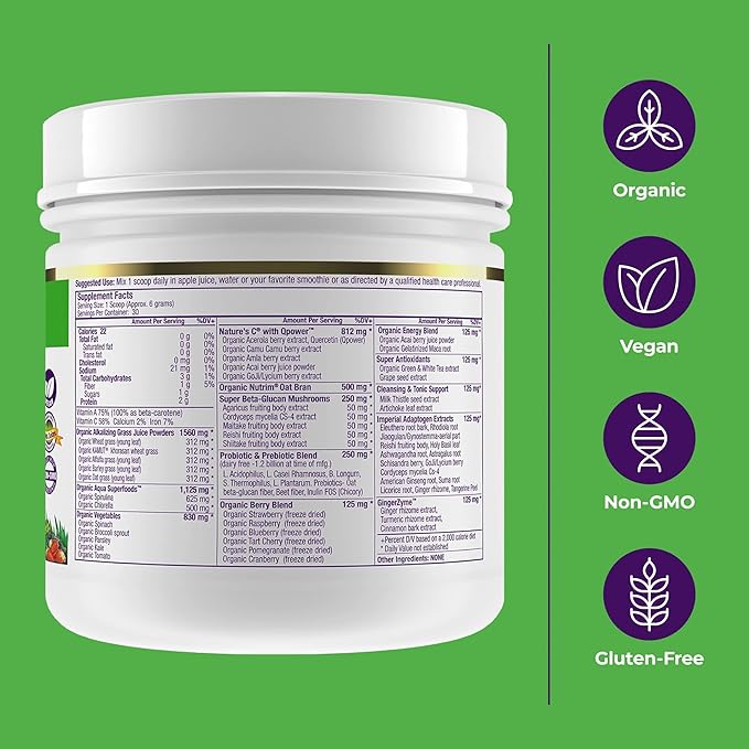 Paradise, ORAC Energy Greens Powder Extract, Super Antioxidants, Probiotics for Gut Health & Digestion, Vitamin C for Immunity, with Spirulina & Chlorella, Non-GMO, Gluten Free, 30 Servings