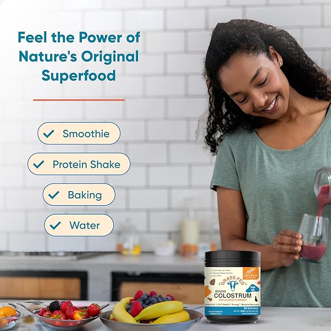 Sandhu's Pure Bovine Colostrum 130 Servings for Humans | Unflavored | Supports Immune Health