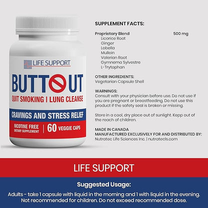 ButtOut Quit Smoking Lung Cleanse. Helps to Stop Smoking & Support Respiratory Health - Natural Lung Cleanse & Detox. Nicotine Free. 60 Count - 30 Day Supply