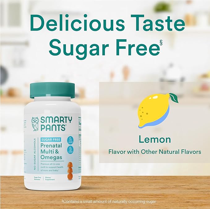 SmartyPants Prenatal Vitamins for Women, Sugar Free Multivitamin Gummies: Methylfolate, Omega 3 (ALA) Vitamin D3, C, Vitamin B12, B6, Vitamin A, K & Zinc, Erythritol Free, 60 Count (20 Day Supply)