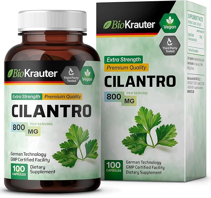 BIO KRAUTER Cilantro Supplement - Cilantro Capsules - Rich Source of Antioxidants - Natural Cleansing & Detox - Cilantro Powder 100 Vegan Caps