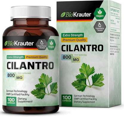 BIO KRAUTER Cilantro Supplement - Cilantro Capsules - Rich Source of Antioxidants - Natural Cleansing & Detox - Cilantro Powder 100 Vegan Caps