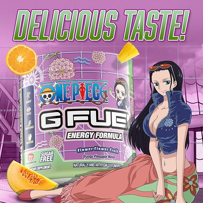 G Fuel ONE Piece Flower-Flower Energy Drink Powder, Pre Workout Caffeine Powder, Energy Powder Drink Mix for Gaming, Sugar Free Focus Amino + Antioxidants, 3.7oz (Orange Pineapple Melon, 15 Servings)
