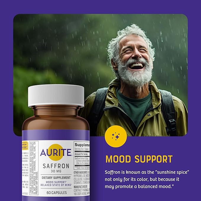 Saffron Supplement | Stress Management, Herbal Mood Support, Long-Term Memory, for Women & Men. 60 Count, Saffron 30mg, Vegetarian Friendly, Non-GMO, Gluten-Free, Soy-Free (2 Months of Supply)
