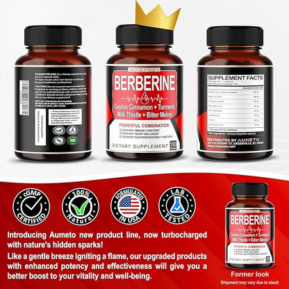 Berberine Supplement - Enhanced with Ceylon Cinnamon, Turmeric, Milk Thistle, Bitter Melon for Digestion, Immunity & Weight Managament (150 Count (Pack of 1))