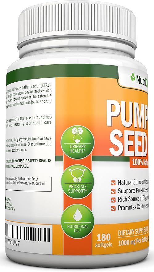 Pumpkin Seed Oil - 1000MG - 180 Softgels - Cold-Pressed Natural Pumpkin Seed Oil - Natural Source of Essential Fatty Acids - Great for Hair Growth, Prostate Health, Joint Health and GI Tract
