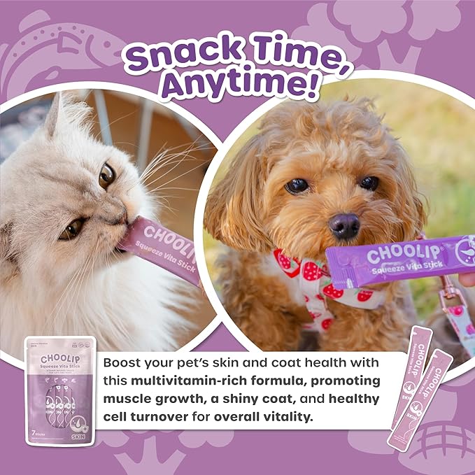Squeeze Vita Stick Lickable Treats for Dogs & Cats. 7 Skin & Coat Support Sticks with Essential multivitamins. Soft and Tasty Paste for All Life Stages, Supporting Skin & Coat Health