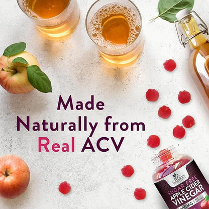 Nature's Nutrition Apple Vinegar Gummy for Weight Loss 1000mg - Vegan Apple Cider Vinegar Gummies for Detox & Cleanse, ACV Supplement Pills, Vitamin B12, Sugar Free ACV Gummy, Non-GMO - 60 Gummies