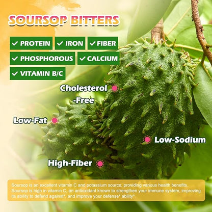 Soursop Bitters Liquid Drops with Irish Sea Moss, Black Seed oil, Soursop Graviola Leaves Extract - Soursop Multivitamin Complex Supports Antioxidant, Slowing Cell-Aging, Gut Cleanse, Detox & Immunity