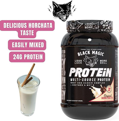 Worldwide Nutrition Bundle: Black Magic Multi-Source Casein Protein Powder - Muscle Gain with Whey, Micellar Casein, MCTs & Enzymes - Original Horchata Flavor - 2 LB & Multi-Purpose Keychain