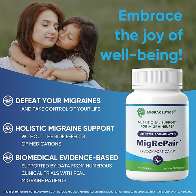 MigRePair | Doctor Formulated Natural Herbal Supplement for Migraine Relief Needs | Supports Relief During Migraine Discomfort (Ictal Phase) with Feverfew | PA-Free Butterbur | Pine bark & Grape Seed