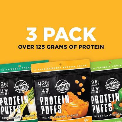 Twin Peaks Low Carb, Keto Friendly Protein Puffs, (Combo Pack, 2.1 Ounce), 2 Servings, 3 Pack (60g, 42g Protein, 4g Carbs)