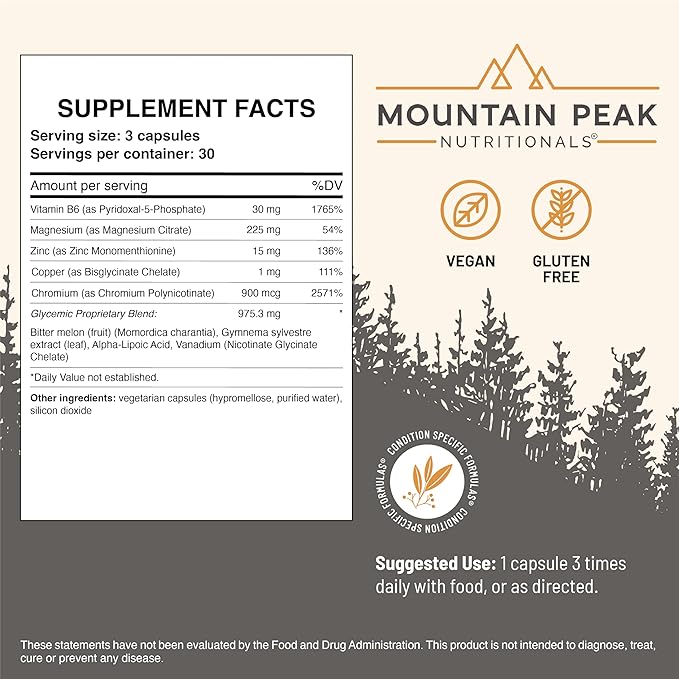 Mountain Peak Nutritionals Glycemic Formula - Organ Support Supplement - Supports & Promotes Metabolic Processes - Dietary Supplement (90 Vegetarian Capsules)