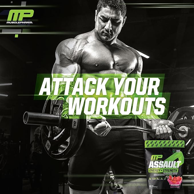 Muscle Pharm Assault Energy & Strength Pre Workout Powder for Men & Women with Beta Alanine, Caffeine, Creatine & Betaine Anhydrous, Pre-Workout Supplements, 30 Servings, Watermelon Flavor