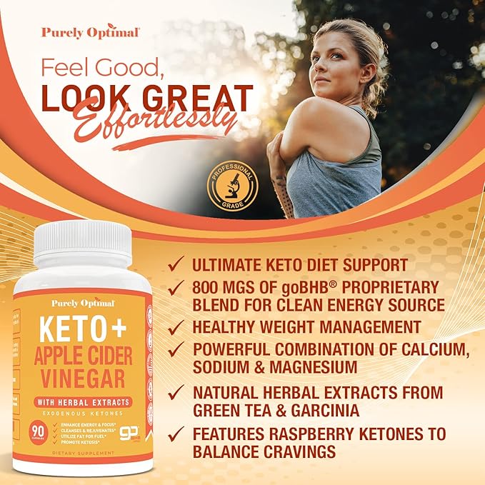 Purely Optimal Keto + ACV Capsules with BHB - Supports Energy, Cleanse, and Digestive Health - Advanced Keto Supplement for a Balanced Lifestyle - 90 Capsules