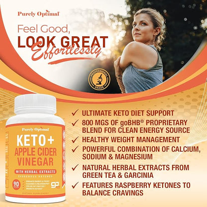 Purely Optimal Keto + ACV Capsules with BHB - Supports Energy, Cleanse, and Digestive Health - Advanced Keto Supplement for a Balanced Lifestyle - 90 Capsules