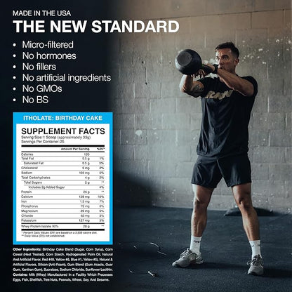 RAW Whey Isolate Protein Powder, Birthday Cake (CBUM Itholate Protein) - 100% Grass-Fed Sports Nutrition Powder for Muscle Growth & Recovery - Low-Fat, Low Carb - 25 Servings