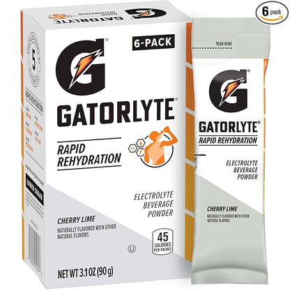 Gatorlyte Electrolyte Beverage Powder, Cherry Lime, Makes 20 Fl Oz, 3.1 ounce (Pack of 6)