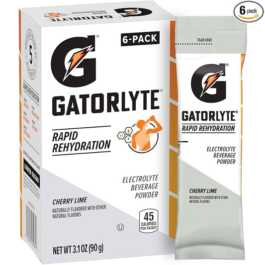 Gatorlyte Electrolyte Beverage Powder, Cherry Lime, Makes 20 Fl Oz, 3.1 ounce (Pack of 6)