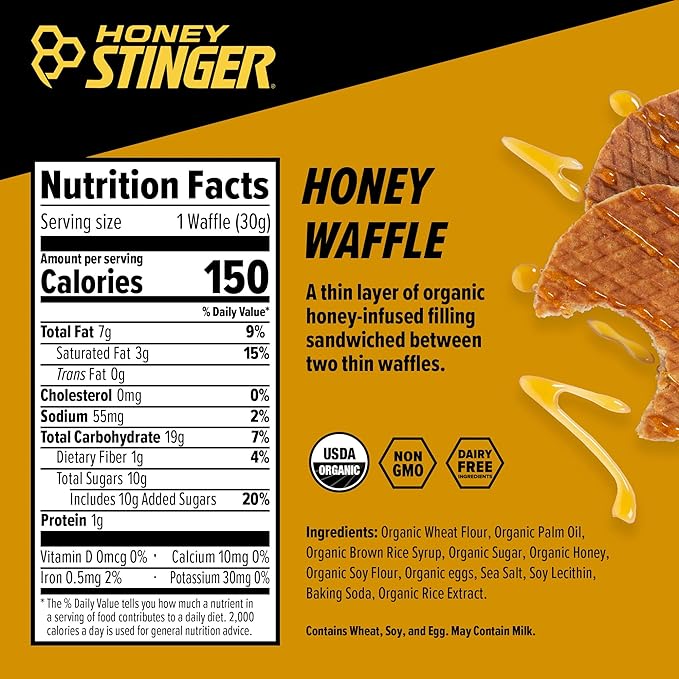 Honey Stinger Organic Honey Waffle, Energy Stroopwafel for Exercise, Endurance and Performance, Sports Nutrition for Home & Gym, Pre & During Workout, Box of 16 Waffles, 16.96 Ounce (Pack of 16)