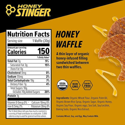 Honey Stinger Organic Honey Waffle, Energy Stroopwafel for Exercise, Endurance and Performance, Sports Nutrition for Home & Gym, Pre & During Workout, Box of 16 Waffles, 16.96 Ounce (Pack of 16)