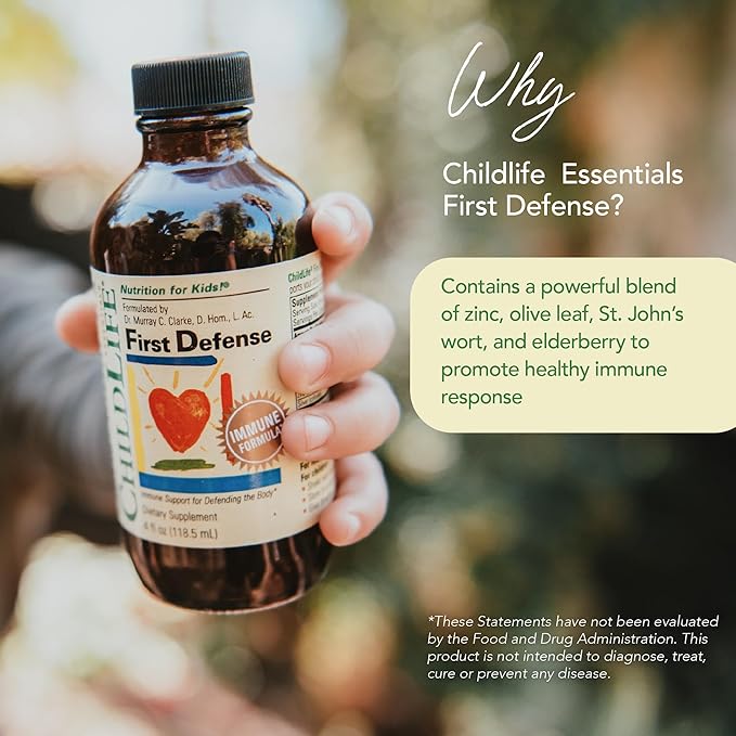 CHILDLIFE ESSENTIALS First Defense - Kids Immune Support, Immune Support for Kids, Toddlers 1-3, Babies 6 Months+, Vitamin Syrup with Elderberry, Zinc, Non GMO, Gluten Free - 4 Fl Oz (Pack of 3)