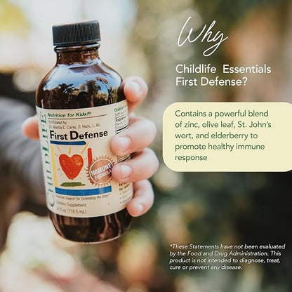 CHILDLIFE ESSENTIALS First Defense - Kids Immune Support, Immune Support for Kids, Toddlers 1-3, Babies 6 Months+, Vitamin Syrup with Elderberry, Zinc, Non GMO, Gluten Free - 4 Fl Oz (Pack of 3)
