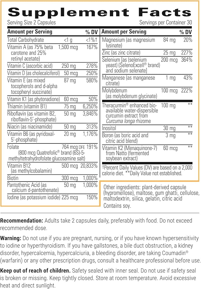 Integrative Therapeutics Clinical Nutrients HP - Multivitamin with Vitamin C, Zinc, Biotin & Vitamin B12 - Antioxidant Support Supplement for Men and Women* - Dairy Free - 60 Capsules