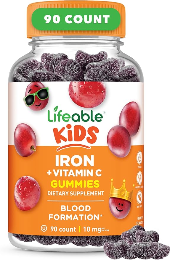 Iron Supplements for Kids | 10mg | with Vitamin C | Great Tasting Iron Gummies for Kids | Vegan Non GMO Kids Iron | for Immune Health and Iron Deficiency | 90 Gummies | Lifeable