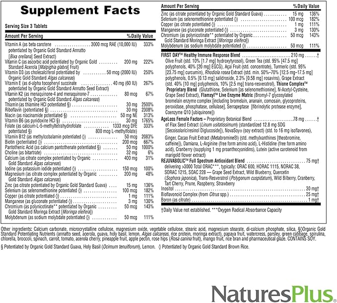 Natures Plus AgeLoss Women’s Multi - 90 Tablets - Anti-Aging Multivitamin & Mineral Supplement, Menstrual & Menopausal Support, Antioxidant - Gluten-Free - 30 Servings