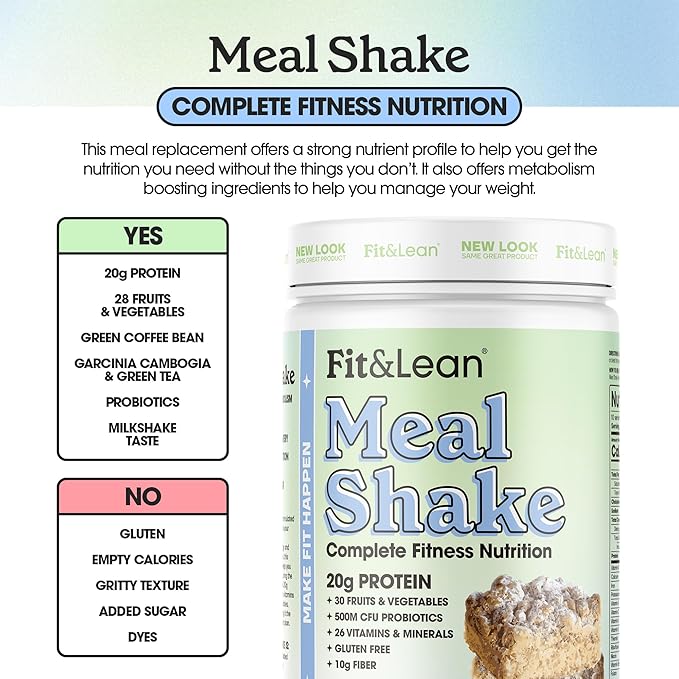 Fit & Lean Meal Shake, Fat Burning Meal Replacement, Protein, Fiber, Probiotics, Coffee Crumb Cake, 1lb, 10 Servings Per Container
