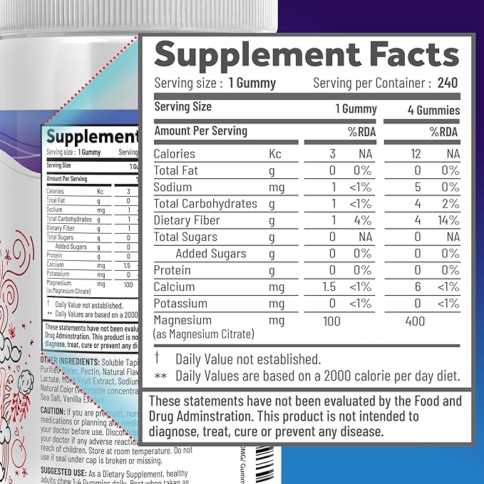 Magnesium Citrate Gummies - Sugar-Free, Vegan and Non-GMO for Better Sleep and Relaxation - No Sugar Alcohol - Magnesium Supplement for Adults, Teens and Kids - Cherry - 240 Chews