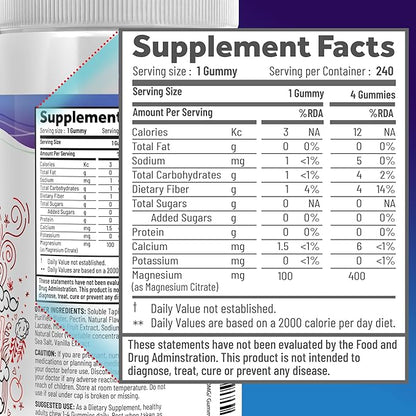 Magnesium Citrate Gummies - Sugar-Free, Vegan and Non-GMO for Better Sleep and Relaxation - No Sugar Alcohol - Magnesium Supplement for Adults, Teens and Kids - Cherry - 240 Chews