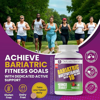 Procare Health Bariatric chewable Multivitamin with Iron 18mg (90 Tablets) - Fruit Punch Flavor Bariatric Multivitamin Chewable Pills for Gastric Bypass & Sleeve Gastrectomy Patients* (3 Month Supply)