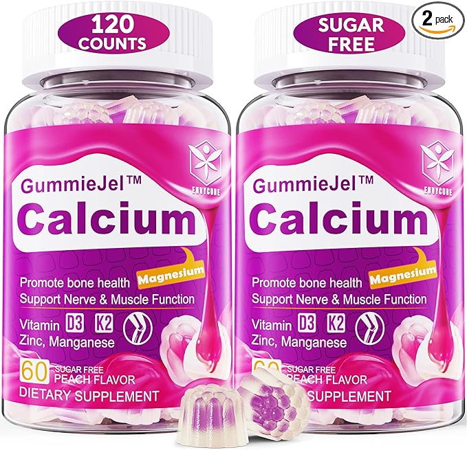 Sugar-Free Calcium Citrate Gummies 1000mg w/Vitamin D3 K2, Magnesium, Zinc, Boron, Manganese, Copper for Bone, Muscle & Immune, Ultimate Absorption Calcium Supplement for Women & Men - Vegan, 120 Cts