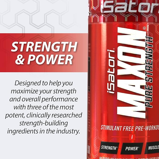 iSatori Maxon Stim Free Pre Workout Tablets, Pure Strength & Performance Formula with Kre-Alkalyn Creatine, Fenugreek, Agmapure & elevATP, Caffeine Free Pre Workout for Men, 84 Tablets