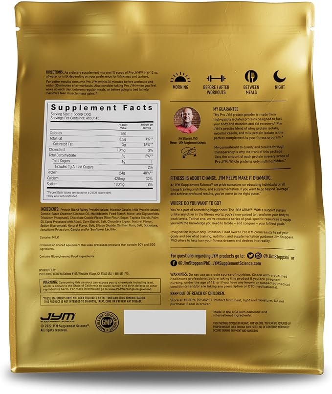 Pro JYM Cookies & Cream Protein Powder - Whey Protein Isolates, Casein, & Milk Protein, Lean Muscle Building for Men & Women, JYM Supplement Science, 45 Servings